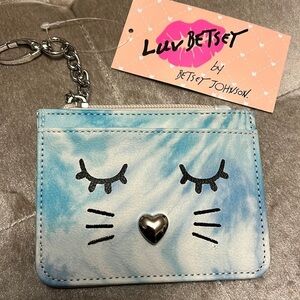 Betsey Johnson blue card wallet with zipper section for coins, new